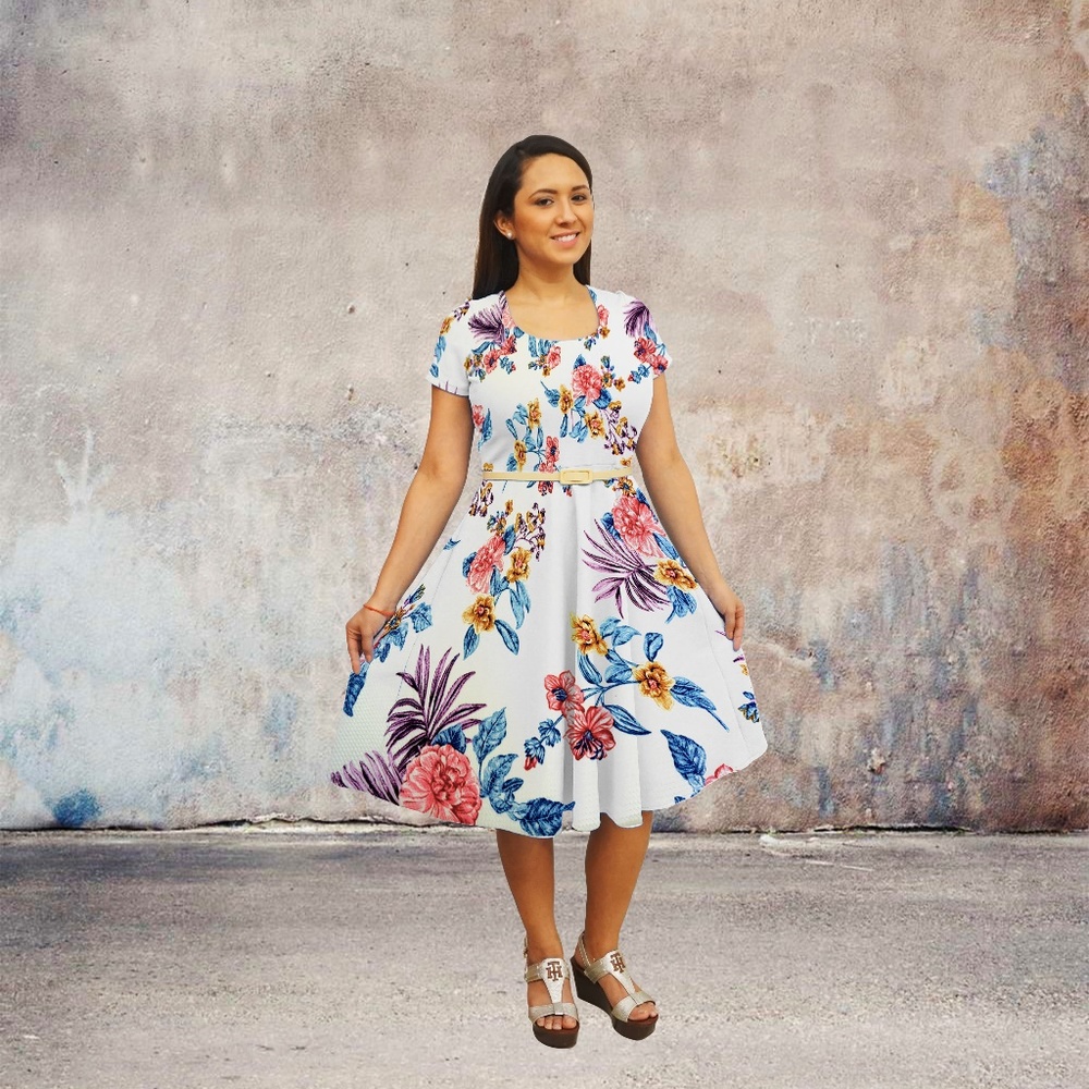Short Sleeves Scoop Neck Dress